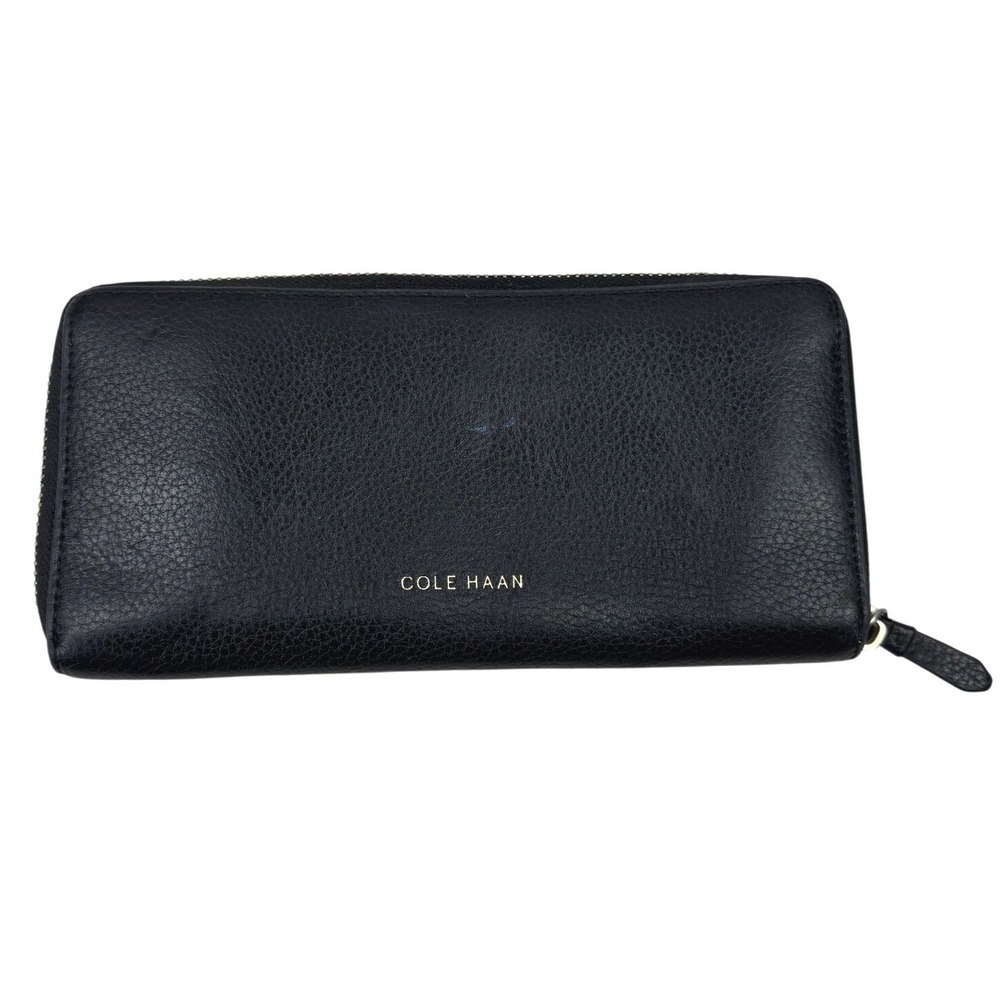 Cole Haan Black Leather Zip Around Continental Wallet Organizer